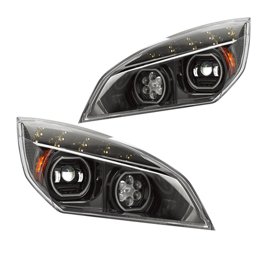 Freightliner Cascadia Full LED Chrome/Black Headlights Halo Ring DRL For 2019+