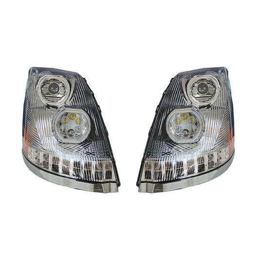 Volvo VNL Full LED Headlights Sequential Turn Signals Chrome/BLACK Pair For 2004-2017