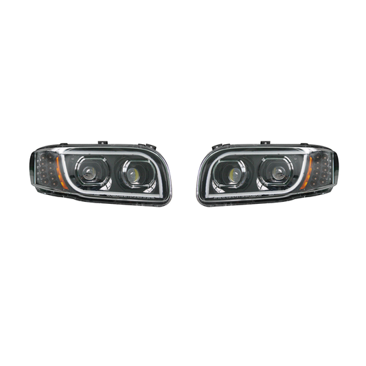 Peterbilt 388 389 Full LED Headlights Sequential Turn Signals Chrome/Black Pair